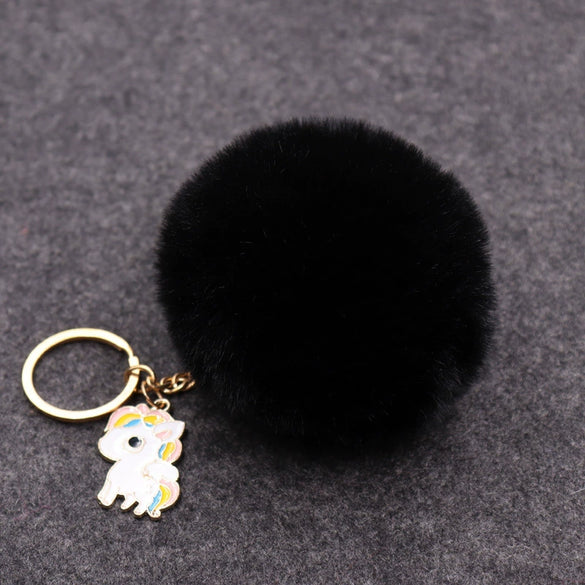 Wholesale Plush Imitation Rex Rabbit Fur Unicorn Ball Keychain Pendant