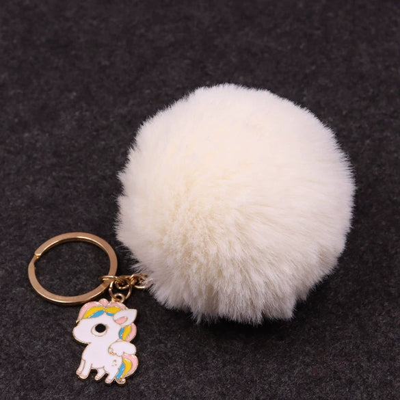 Wholesale Plush Imitation Rex Rabbit Fur Unicorn Ball Keychain Pendant