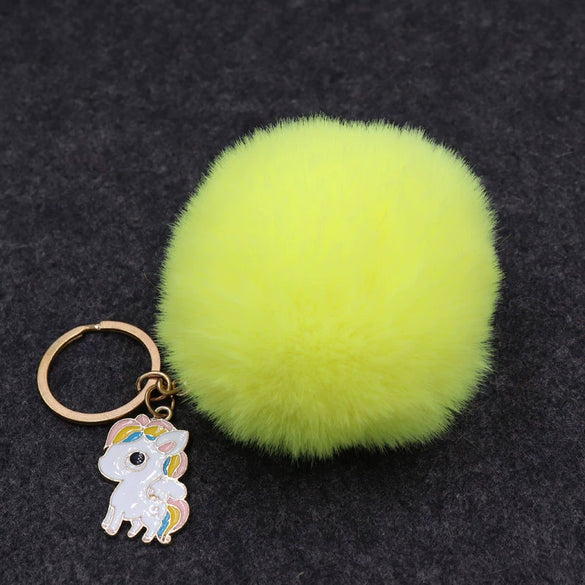Wholesale Plush Imitation Rex Rabbit Fur Unicorn Ball Keychain Pendant
