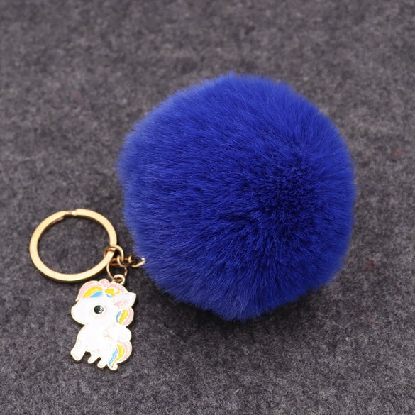 Wholesale Plush Imitation Rex Rabbit Fur Unicorn Ball Keychain Pendant