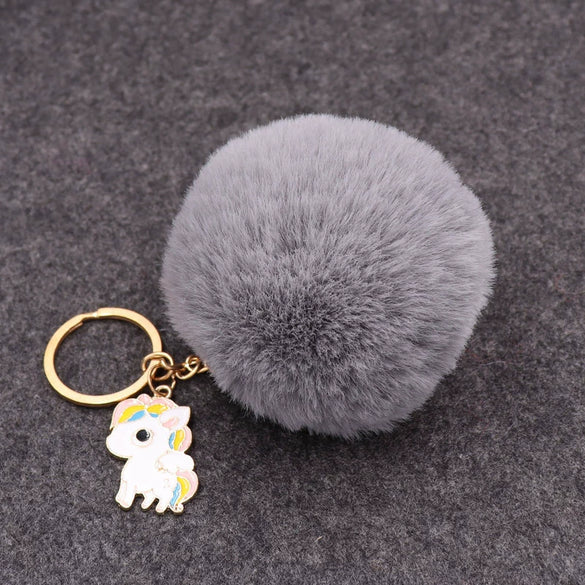 Wholesale Plush Imitation Rex Rabbit Fur Unicorn Ball Keychain Pendant