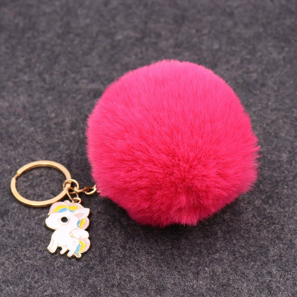 Wholesale Plush Imitation Rex Rabbit Fur Unicorn Ball Keychain Pendant