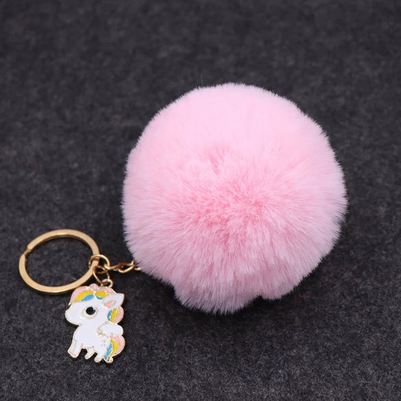 Wholesale Plush Imitation Rex Rabbit Fur Unicorn Ball Keychain Pendant