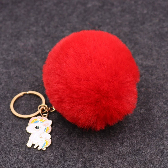 Wholesale Plush Imitation Rex Rabbit Fur Unicorn Ball Keychain Pendant