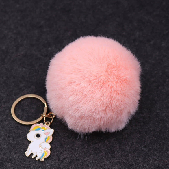 Wholesale Plush Imitation Rex Rabbit Fur Unicorn Ball Keychain Pendant