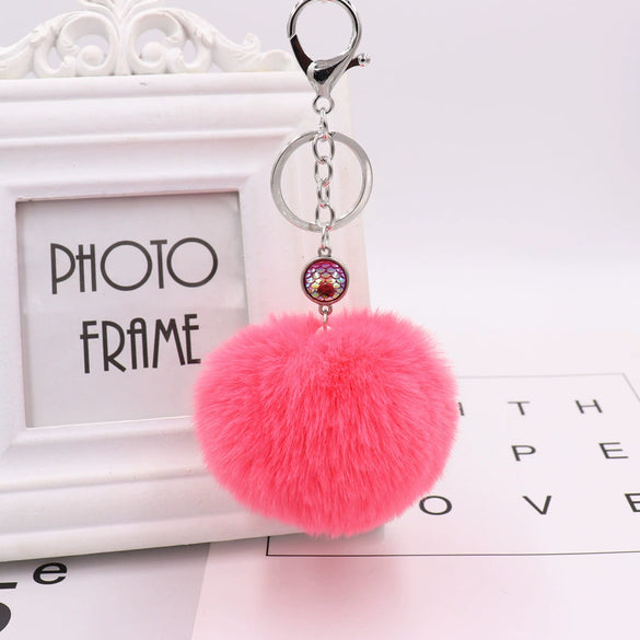 Wholesale Plush Mermaid Fish Scale Fur Ball Key Chain Modern Art Style Bag And Car Pendant