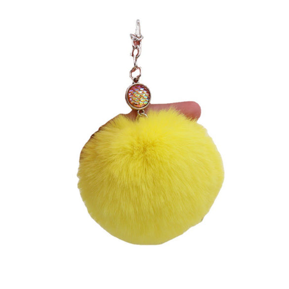 Wholesale Plush Mermaid Fish Scale Fur Ball Key Chain Modern Art Style Bag And Car Pendant