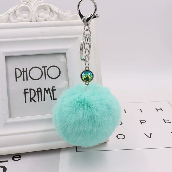 Wholesale Plush Mermaid Fish Scale Fur Ball Key Chain Modern Art Style Bag And Car Pendant