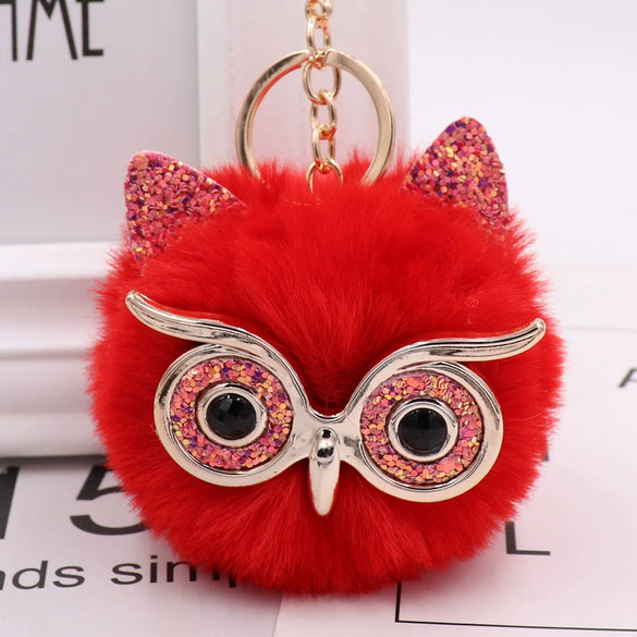 Wholesale Plush Owl Keychain With Imitation Rabbit Fur Ball Cute Style For Bag Or Car Pendant