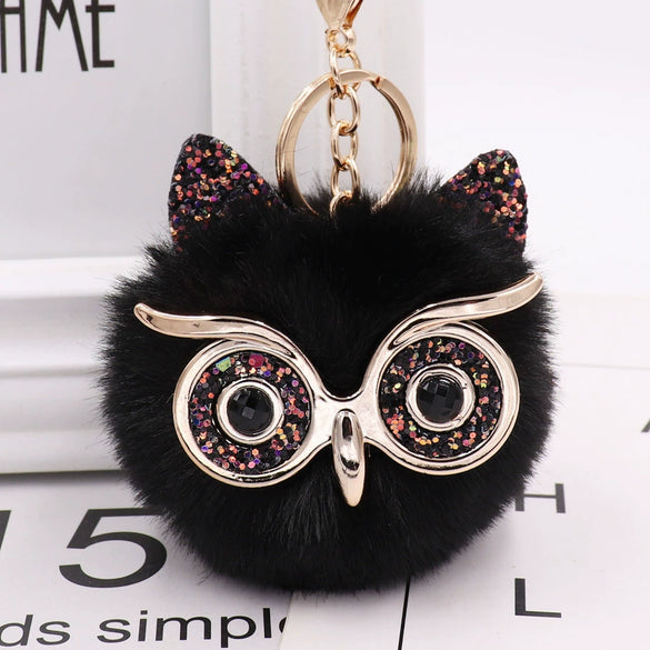 Wholesale Plush Owl Keychain With Imitation Rabbit Fur Ball Cute Style For Bag Or Car Pendant