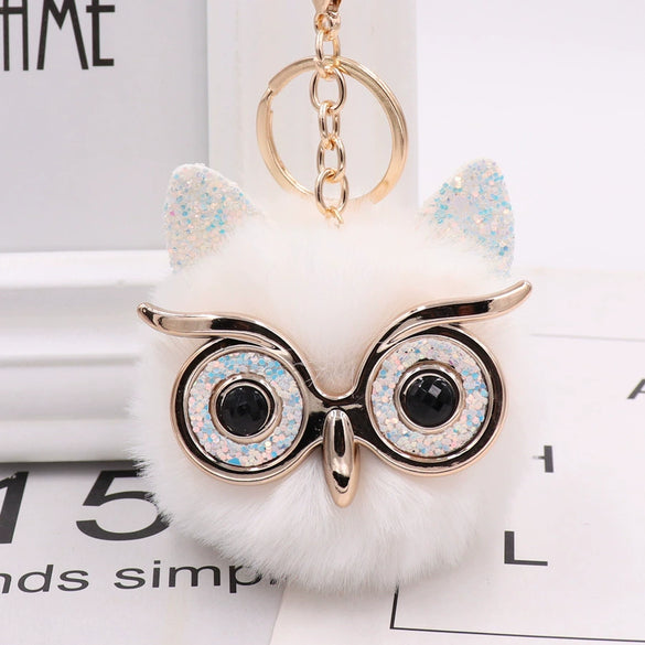 Wholesale Plush Owl Keychain With Imitation Rabbit Fur Ball Cute Style For Bag Or Car Pendant