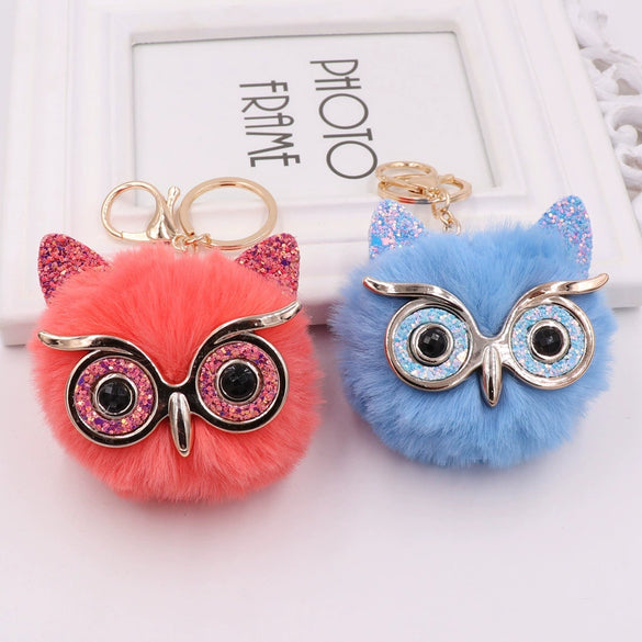 Wholesale Plush Owl Keychain With Imitation Rabbit Fur Ball Cute Style For Bag Or Car Pendant
