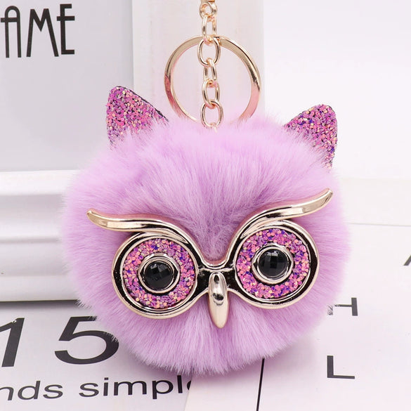 Wholesale Plush Owl Keychain With Imitation Rabbit Fur Ball Cute Style For Bag Or Car Pendant