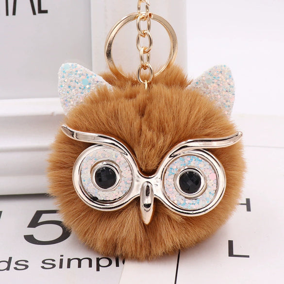 Wholesale Plush Owl Keychain With Imitation Rabbit Fur Ball Cute Style For Bag Or Car Pendant