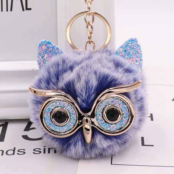 Wholesale Plush Owl Keychain With Imitation Rabbit Fur Ball Cute Style For Bag Or Car Pendant