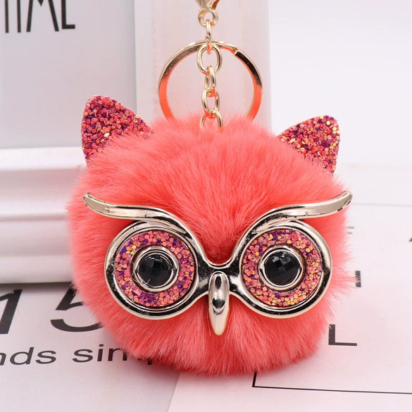 Wholesale Plush Owl Keychain With Imitation Rabbit Fur Ball Cute Style For Bag Or Car Pendant