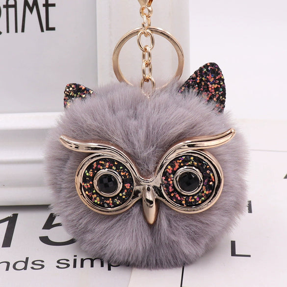Wholesale Plush Owl Keychain With Imitation Rabbit Fur Ball Cute Style For Bag Or Car Pendant