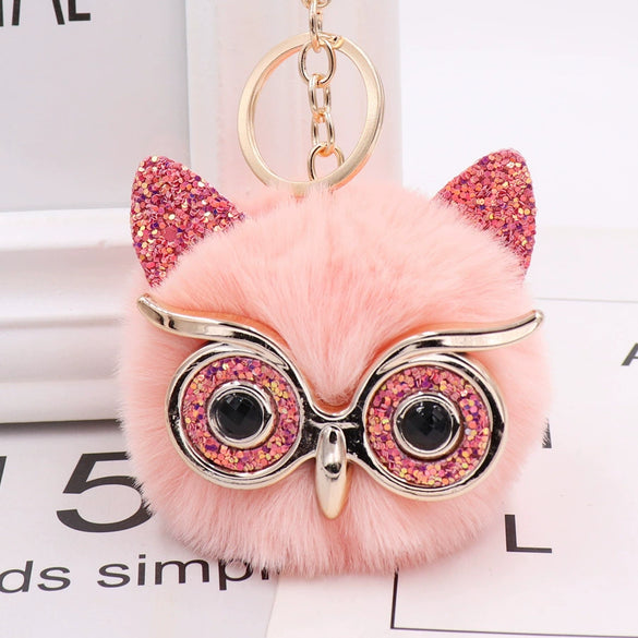 Wholesale Plush Owl Keychain With Imitation Rabbit Fur Ball Cute Style For Bag Or Car Pendant
