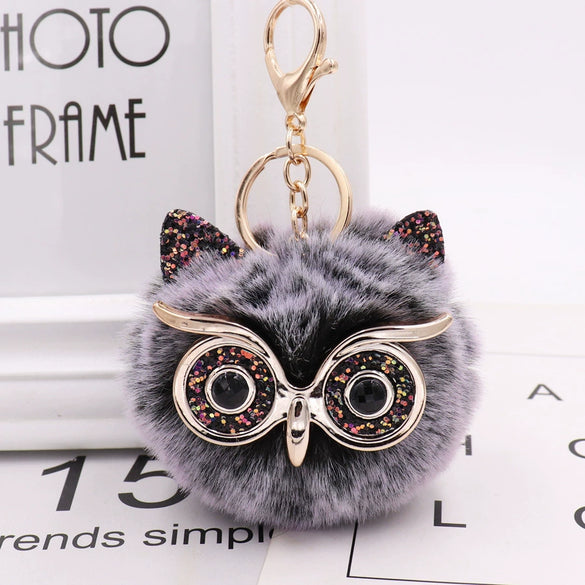 Wholesale Plush Owl Keychain With Imitation Rabbit Fur Ball Cute Style For Bag Or Car Pendant