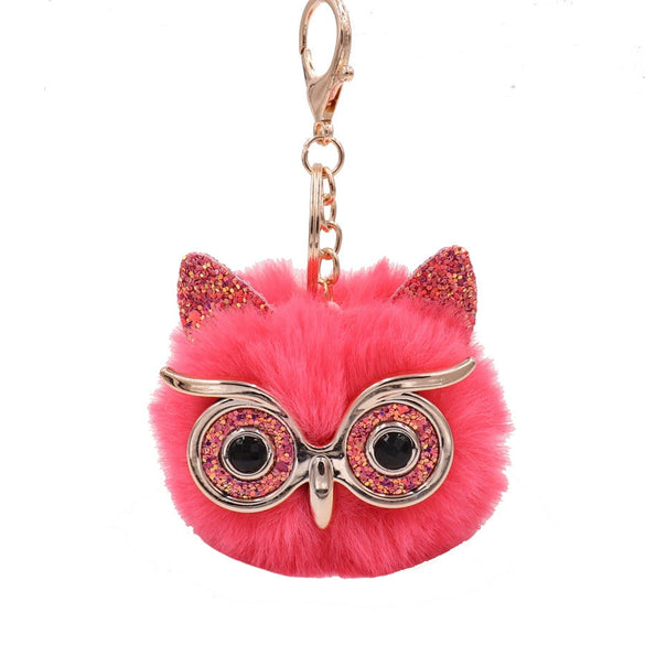 Wholesale Plush Owl Keychain With Imitation Rabbit Fur Ball Cute Style For Bag Or Car Pendant