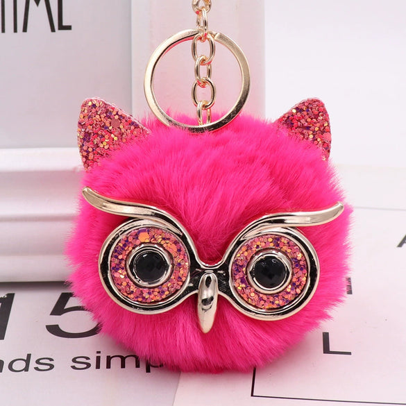 Wholesale Plush Owl Keychain With Imitation Rabbit Fur Ball Cute Style For Bag Or Car Pendant