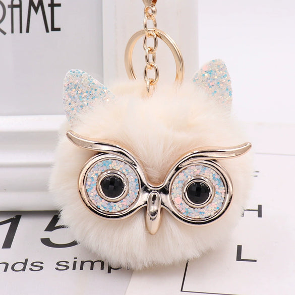 Wholesale Plush Owl Keychain With Imitation Rabbit Fur Ball Cute Style For Bag Or Car Pendant