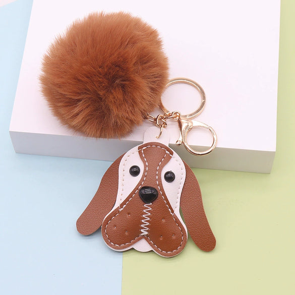 Wholesale Plush Pu Leather Cute Puppy Keychain Bag Pendant
