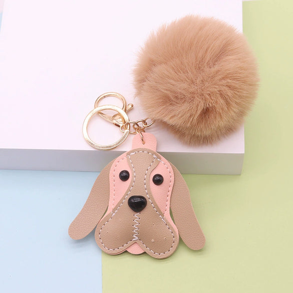 Wholesale Plush Pu Leather Cute Puppy Keychain Bag Pendant