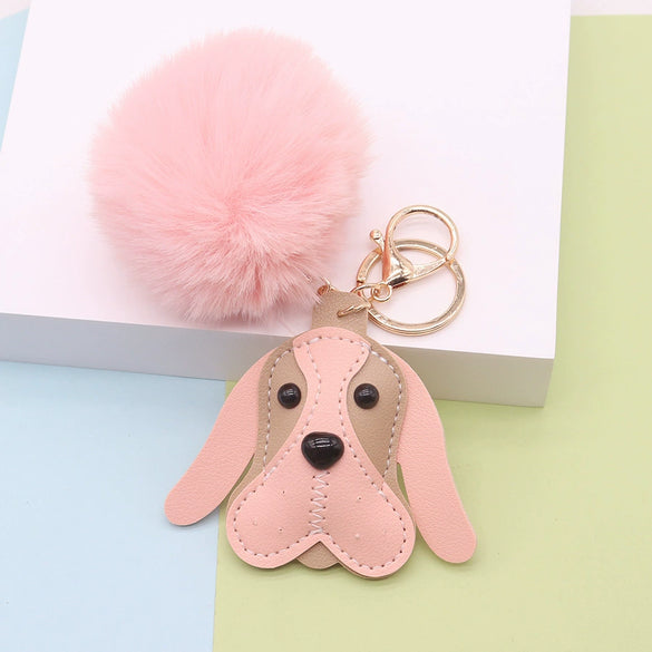 Wholesale Plush Pu Leather Cute Puppy Keychain Bag Pendant
