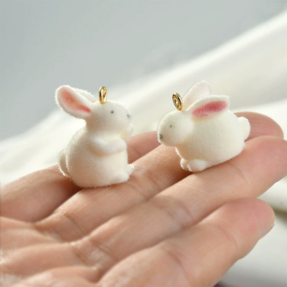 Wholesale Plush Rabbit Plastic Resin Flocking Jewelry Earrings Pendant Accessories