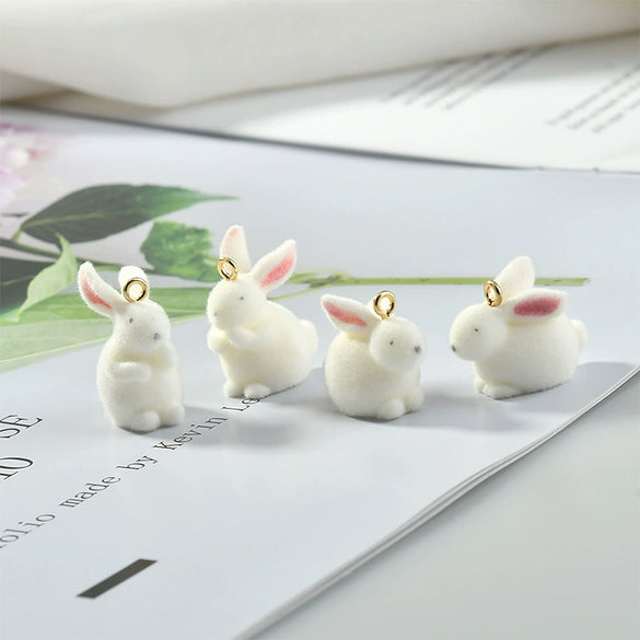 Wholesale Plush Rabbit Plastic Resin Flocking Jewelry Earrings Pendant Accessories