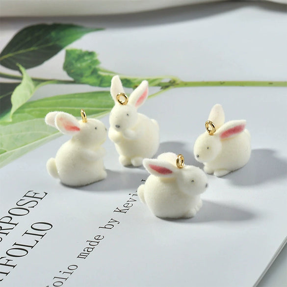 Wholesale Plush Rabbit Plastic Resin Flocking Jewelry Earrings Pendant Accessories