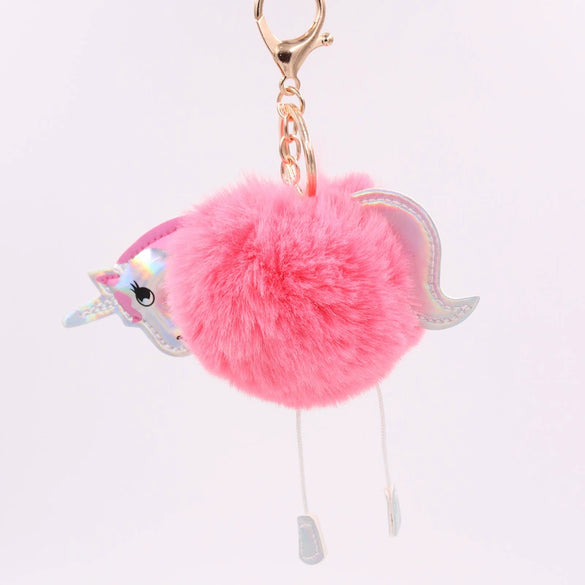 Wholesale Plush Unicorn Fur Ball Keychain With Pu Leather And Pony Cartoon Design