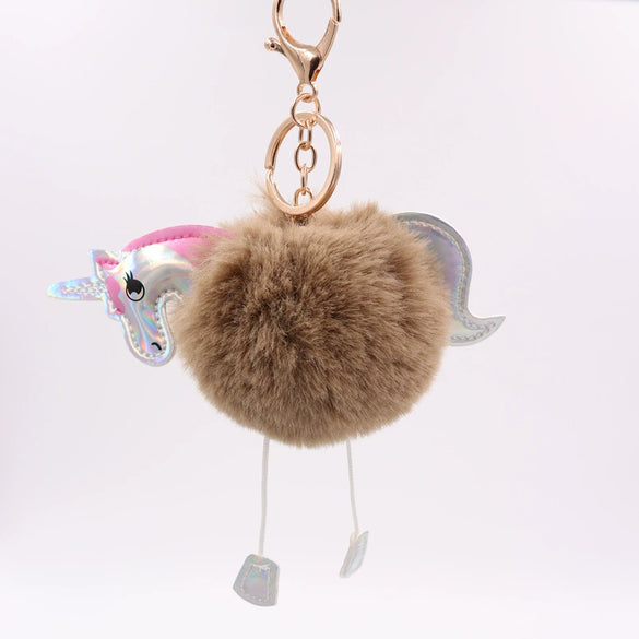 Wholesale Plush Unicorn Fur Ball Keychain With Pu Leather And Pony Cartoon Design