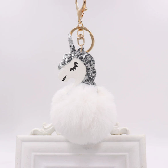 Wholesale Plush Unicorn Keychain With Imitation Rex Rabbit Fur Ball Pendant
