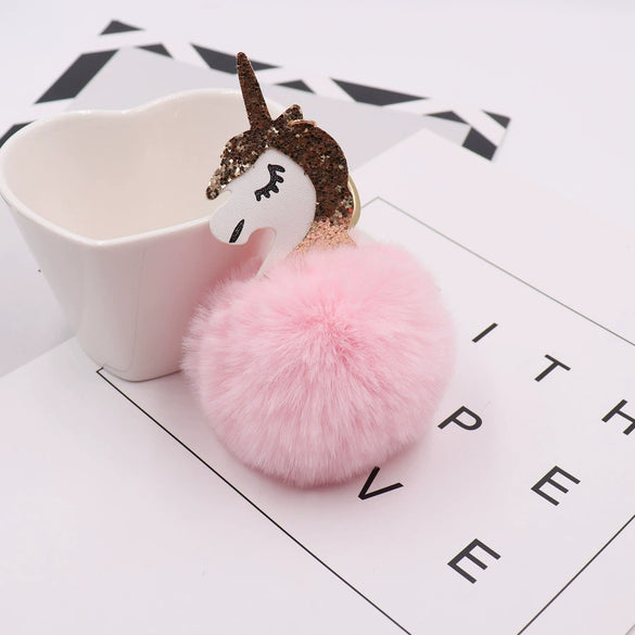 Wholesale Plush Unicorn Keychain With Imitation Rex Rabbit Fur Ball Pendant