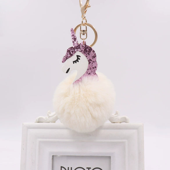 Wholesale Plush Unicorn Keychain With Imitation Rex Rabbit Fur Ball Pendant