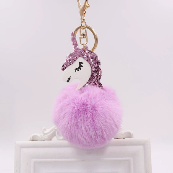 Wholesale Plush Unicorn Keychain With Imitation Rex Rabbit Fur Ball Pendant