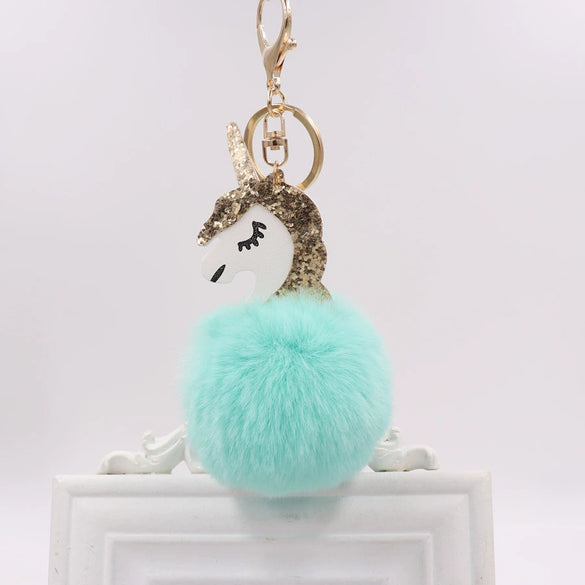 Wholesale Plush Unicorn Keychain With Imitation Rex Rabbit Fur Ball Pendant