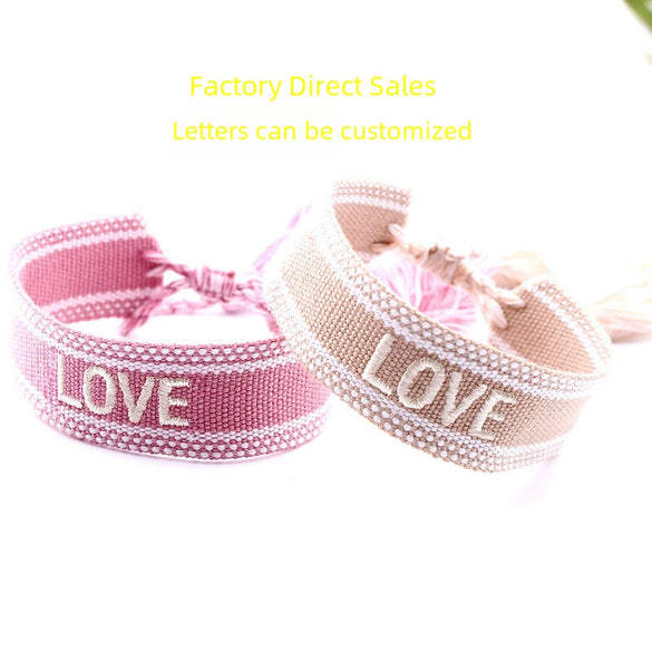 Wholesale Polyester Hand Woven Bracelet With Bohemian Ethnic Style And Letter Design