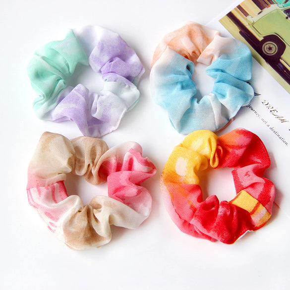 Wholesale Polyester Mesh Gradient Color Tiedye Round Handmade Hair Tie Headwear For Women And Kids