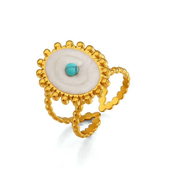 Wholesale Popular Electroplated Geometric Oval Turquoise Stainless Steel And Resin Ring For Women