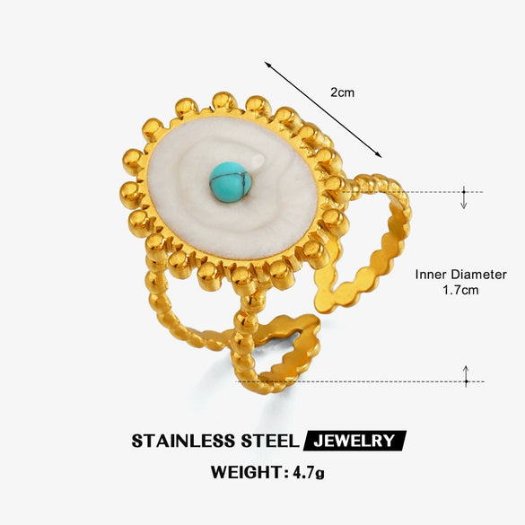 Wholesale Popular Electroplated Geometric Oval Turquoise Stainless Steel And Resin Ring For Women