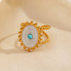 Wholesale Popular Electroplated Geometric Oval Turquoise Stainless Steel And Resin Ring For Women