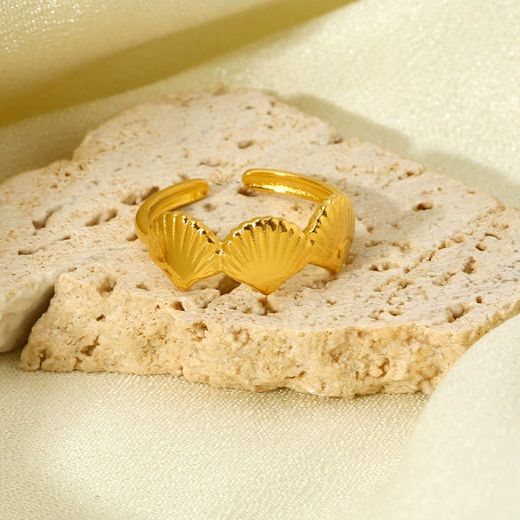 Wholesale Popular Geometric Stainless Steel Electroplated Adjustable Scallop Opening Ring For Women