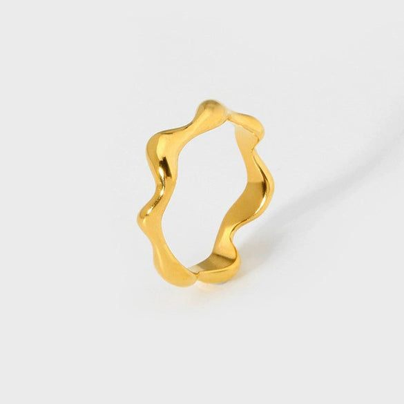 Wholesale Popular Irregular Wave 18K Gold Electroplated Stainless Steel Ring For Women