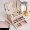 Wholesale Portable Doublelayer Leather Earrings And Necklace Jewelry Storage Box With Large Capacity Dustproof Solid Color