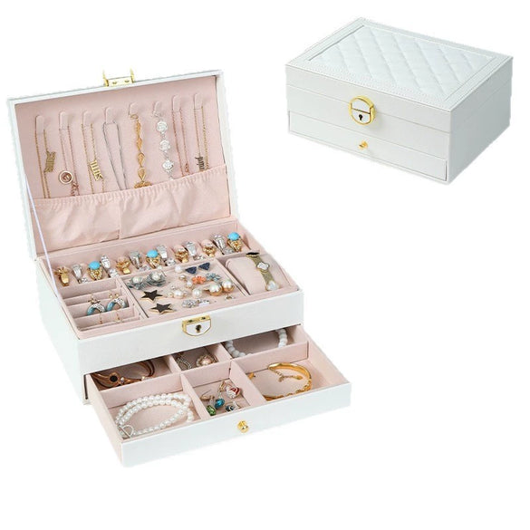 Wholesale Portable Doublelayer Leather Earrings And Necklace Jewelry Storage Box With Large Capacity Dustproof Solid Color