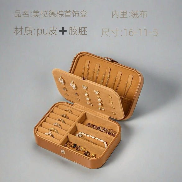Wholesale Portable Doublelayer Leather Earrings And Necklace Jewelry Storage Box With Large Capacity Dustproof Solid Color