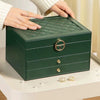 Wholesale Portable Doublelayer Leather Earrings And Necklace Jewelry Storage Box With Large Capacity Dustproof Solid Color